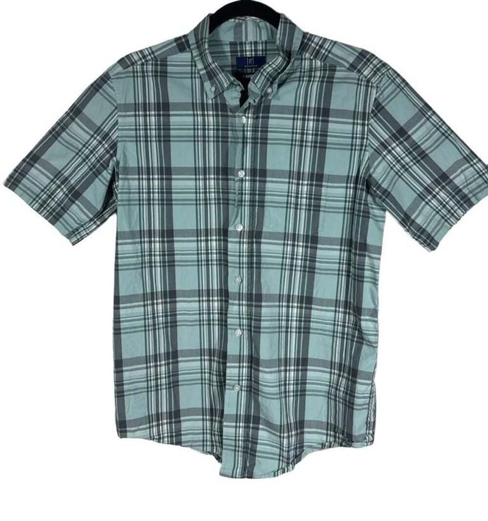 George Classic Fit Short Sleeve Button Down Shirt Size S 34-36 Plaid Green